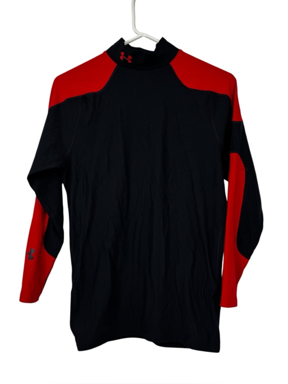 Under Armour Size Large Red/Black Ny/Poly/Elas Fitted Base Layer Mock Neck Top - Picture 2 of 11